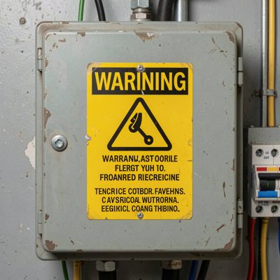 a warning sign on an electrical enclosure
