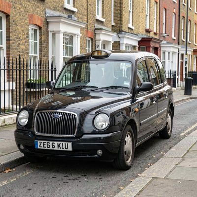 a black cab waiting at a kerb