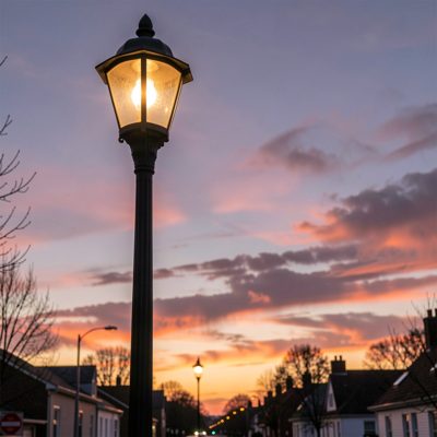 a street lamp against an evening sky