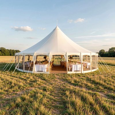 a marquee being set up in a field