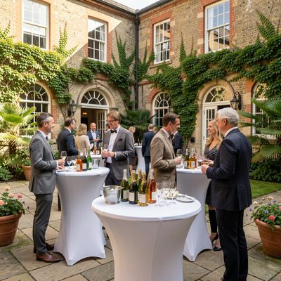 a drinks reception in a courtyard