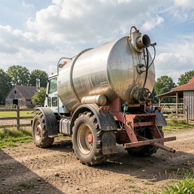 a slurry tanker in a farmyard