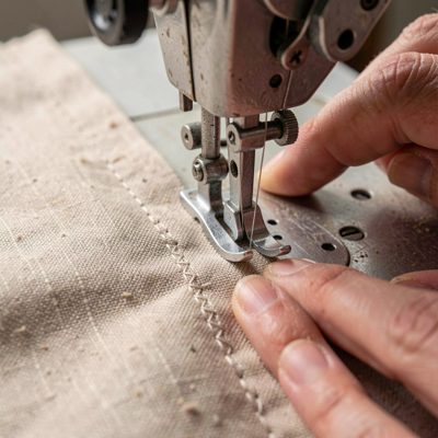 a sewing machine stitching a hem