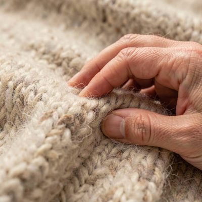 a hand feeling the texture of wool fabric