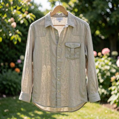 a linen shirt hanging in daylight