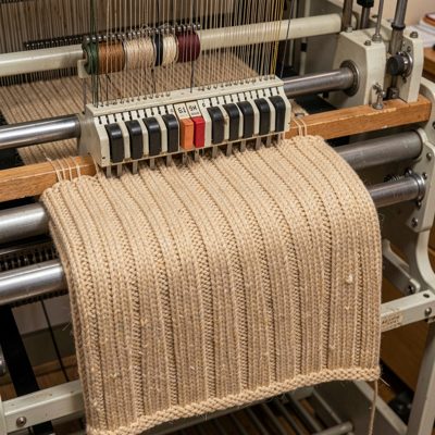 a knitting machine producing ribbed fabric