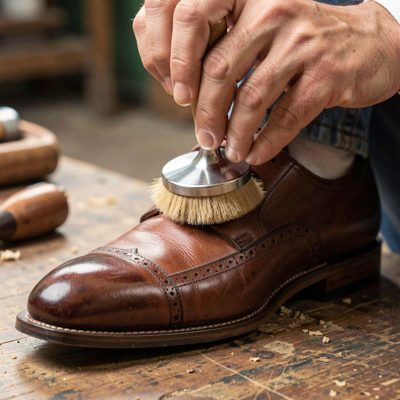 a shoe being polished to a shine