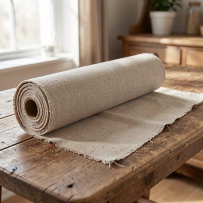 a fabric roll being unrolled on a table