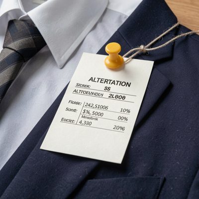 a clothing alteration ticket pinned to a garment