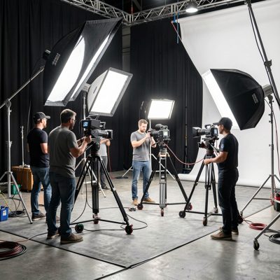 a lighting crew setting up on a set