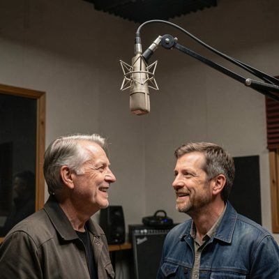 a boom microphone above two actors