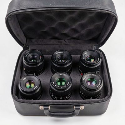 a set of camera lenses in a case