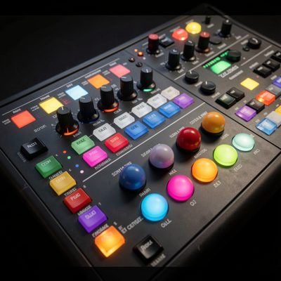 a colour grading panel with trackballs