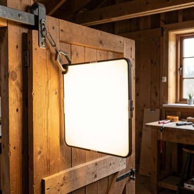 a lighting gel being clipped to a barn door