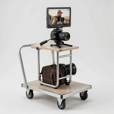 a camera trolley with a monitor attached