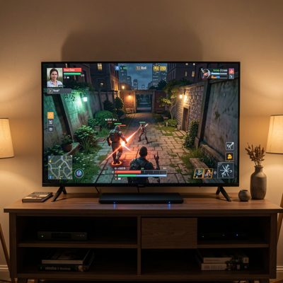 a game being played on a television at night