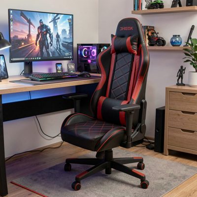 a gaming chair pulled up to a desk