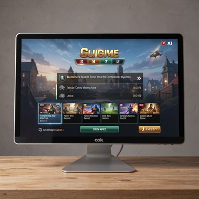 a monitor showing a game menu screen
