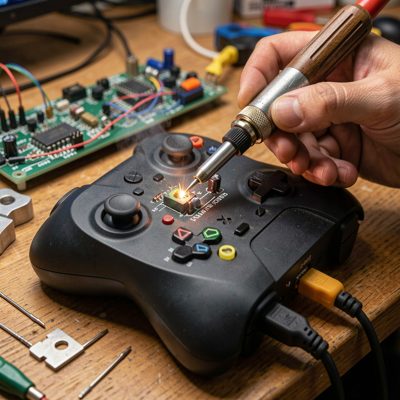 a soldering iron modding a controller