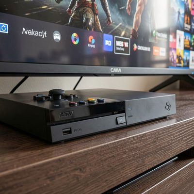 a games console under a television