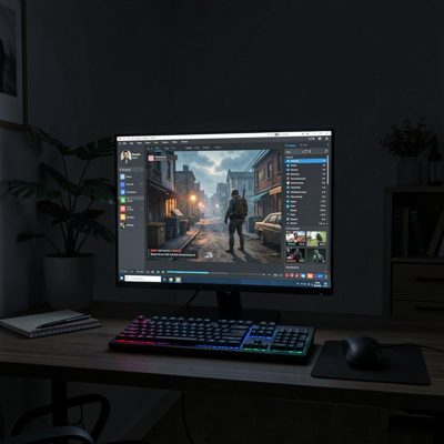 a dark room lit only by a monitor