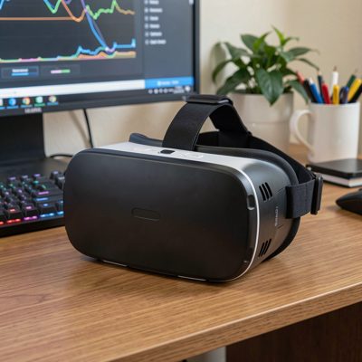 a virtual reality headset on a desk