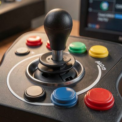 a joystick and arcade buttons close up