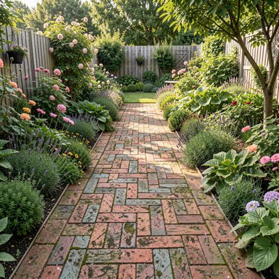 a garden path of reclaimed brick