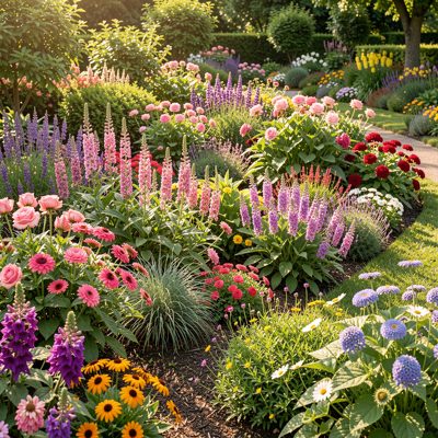 a border of perennials in full flower