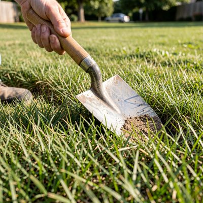a lawn edge being cut with a half moon spade