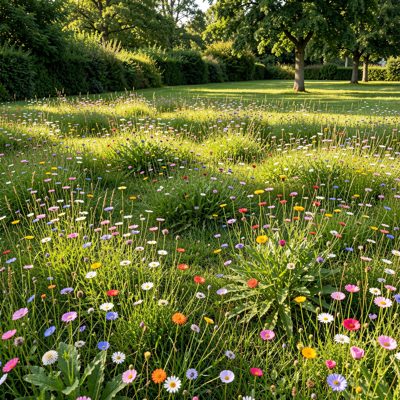 a wildflower area left uncut in a lawn