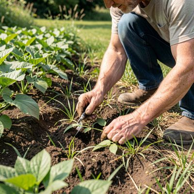 a border being weeded by hand