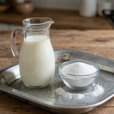 a jug of milk and a bowl of sugar on a tray