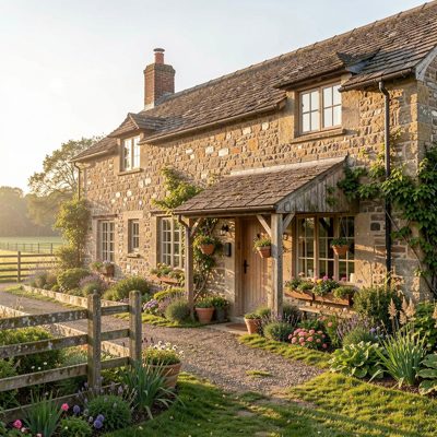 a farmhouse bed and breakfast in morning light