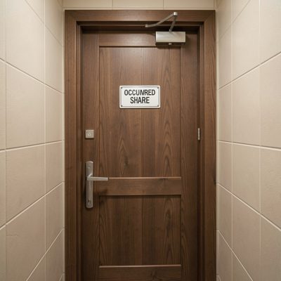 a shared bathroom door with an occupied sign