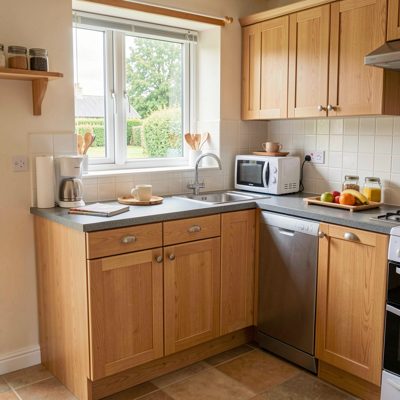a self catering kitchenette in a holiday let