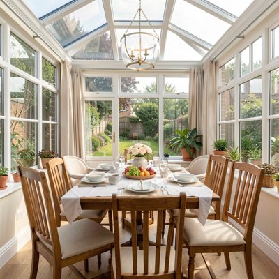 a conservatory used as a breakfast room