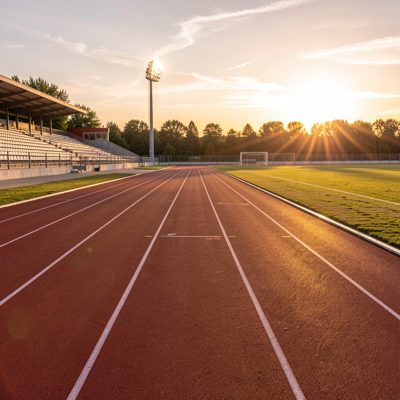 a running track photographed at dawn