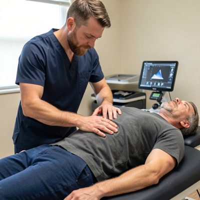 a chiropractor adjusting a patient's back