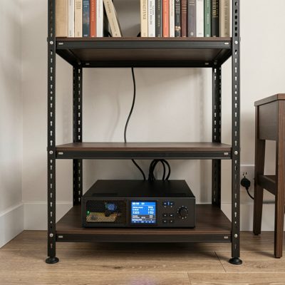 a home rack with a ups sitting in the bottom units
