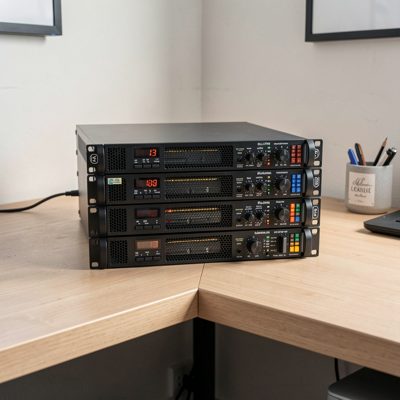 a 6u rack sitting on the corner of a desk