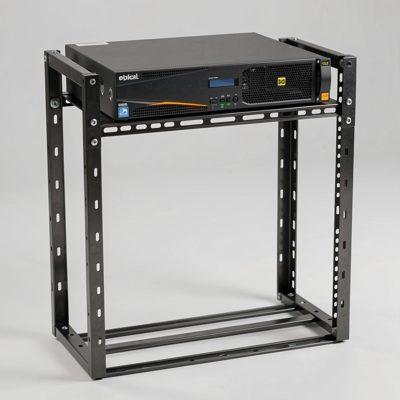 a small rack with one server and a lot of empty space
