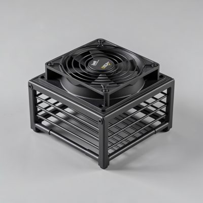 a small rack with a fan tray sitting on top