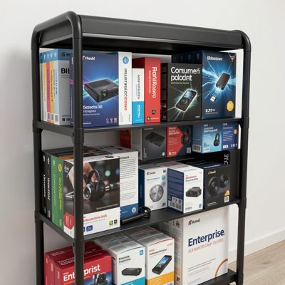 a rack holding a mixture of consumer and enterprise kit