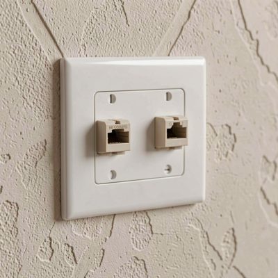 a wall plate with two ethernet keystones in a house