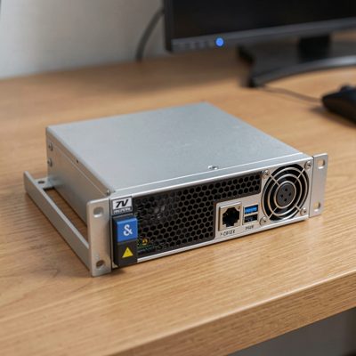 a small rack with a single 1u server running