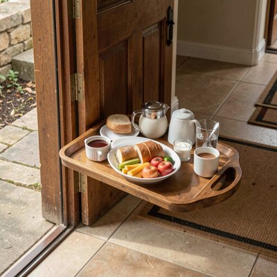 a room service tray left outside a door