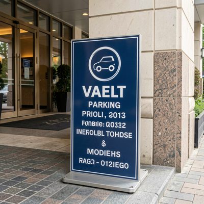 a valet parking sign outside a hotel entrance