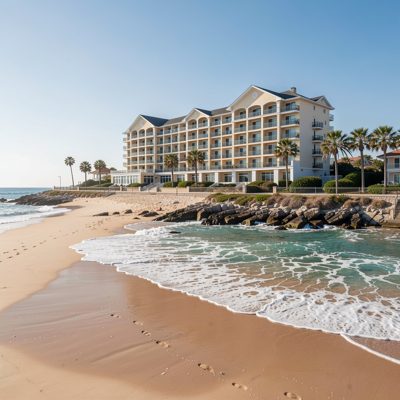 a coastal hotel seen from the beach