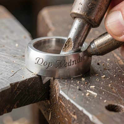 a wedding band engraving being cut